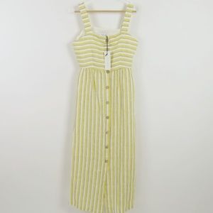 🆕 Rachel Zoe White Yellow Maxi Linen Dress 6 NEW
